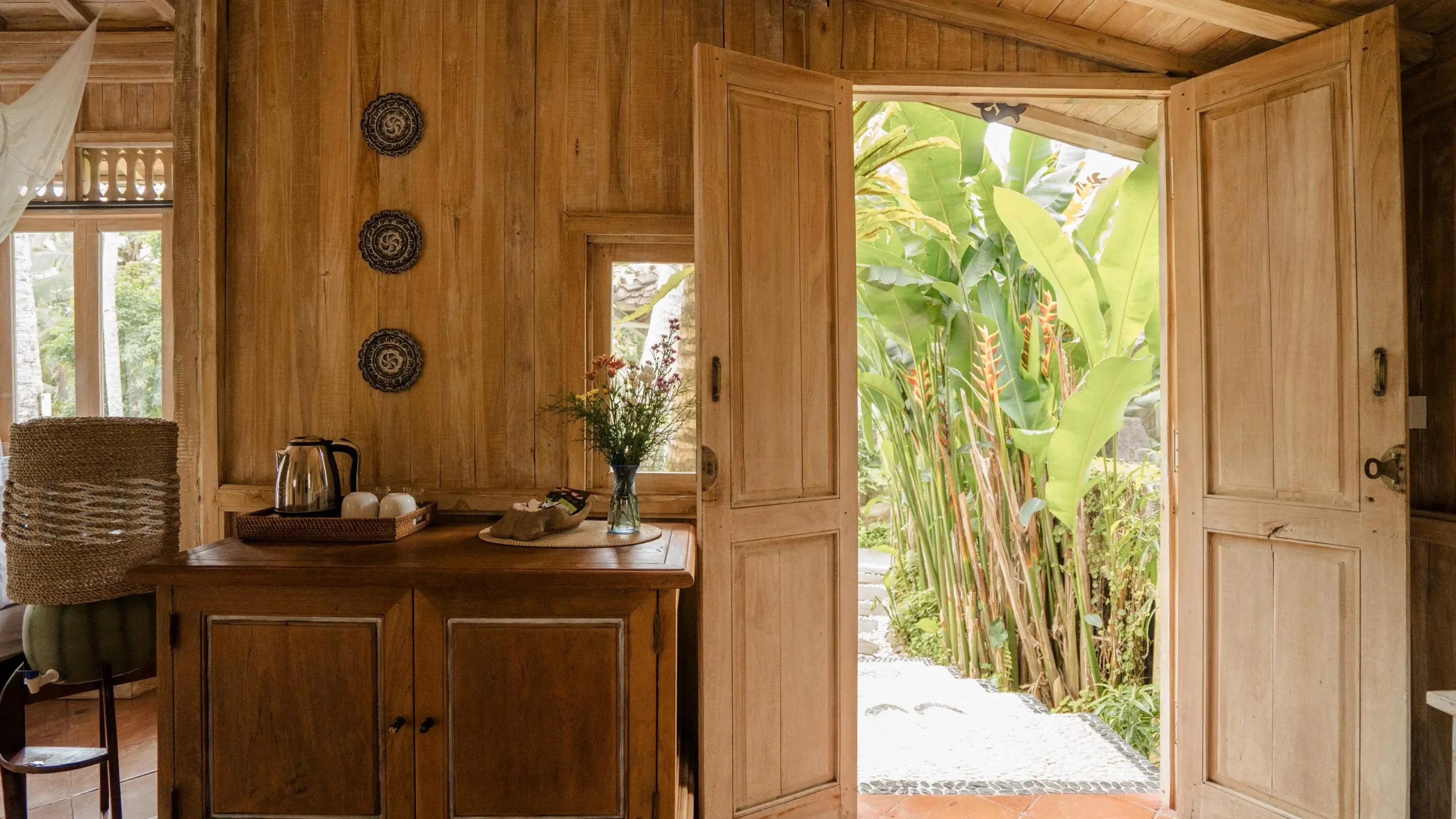 Wooden door symbolizing entry to a spiritual retreat.