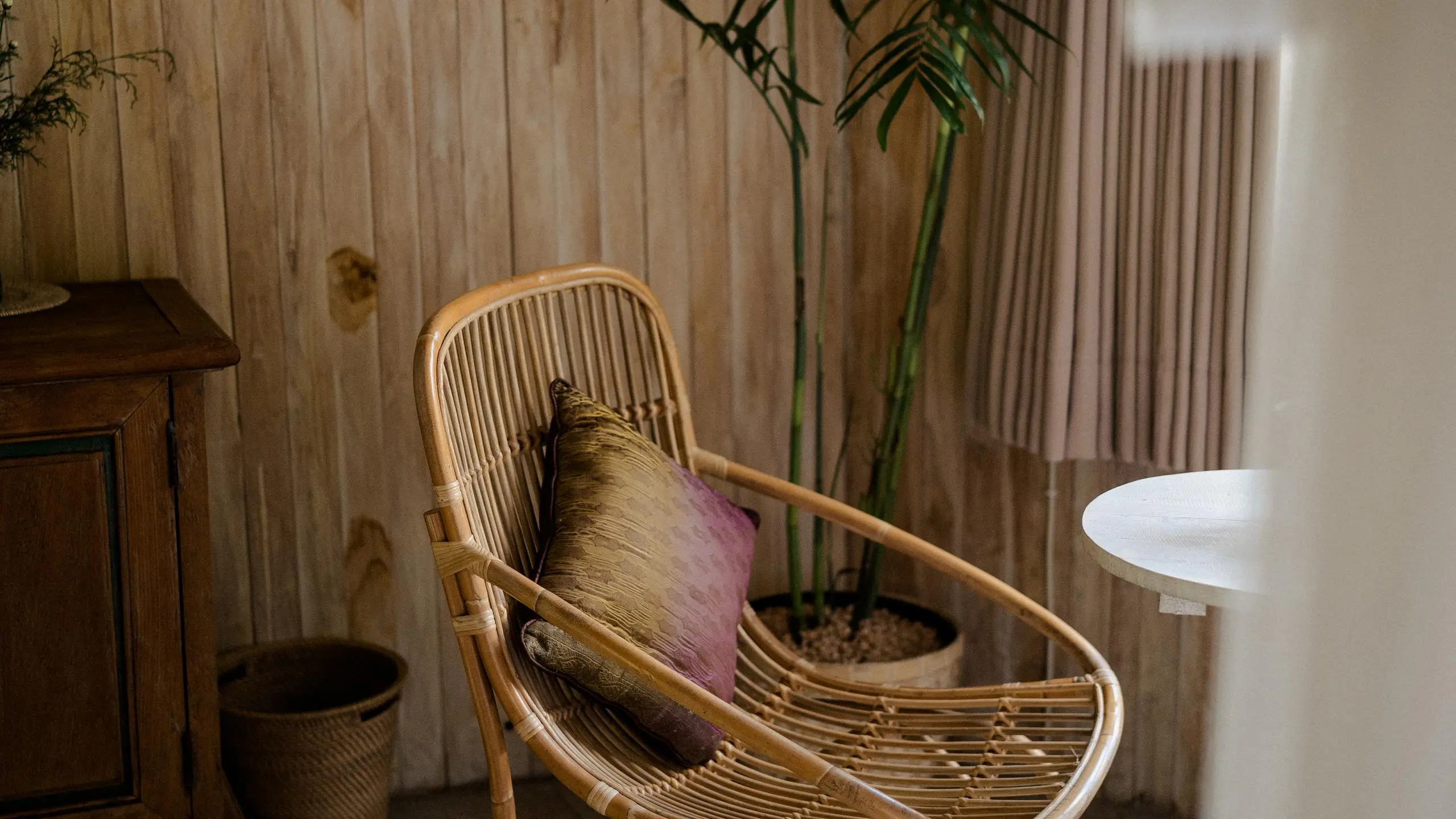 Yoga for immunity: serene home space with chair and table for calming, restorative practice