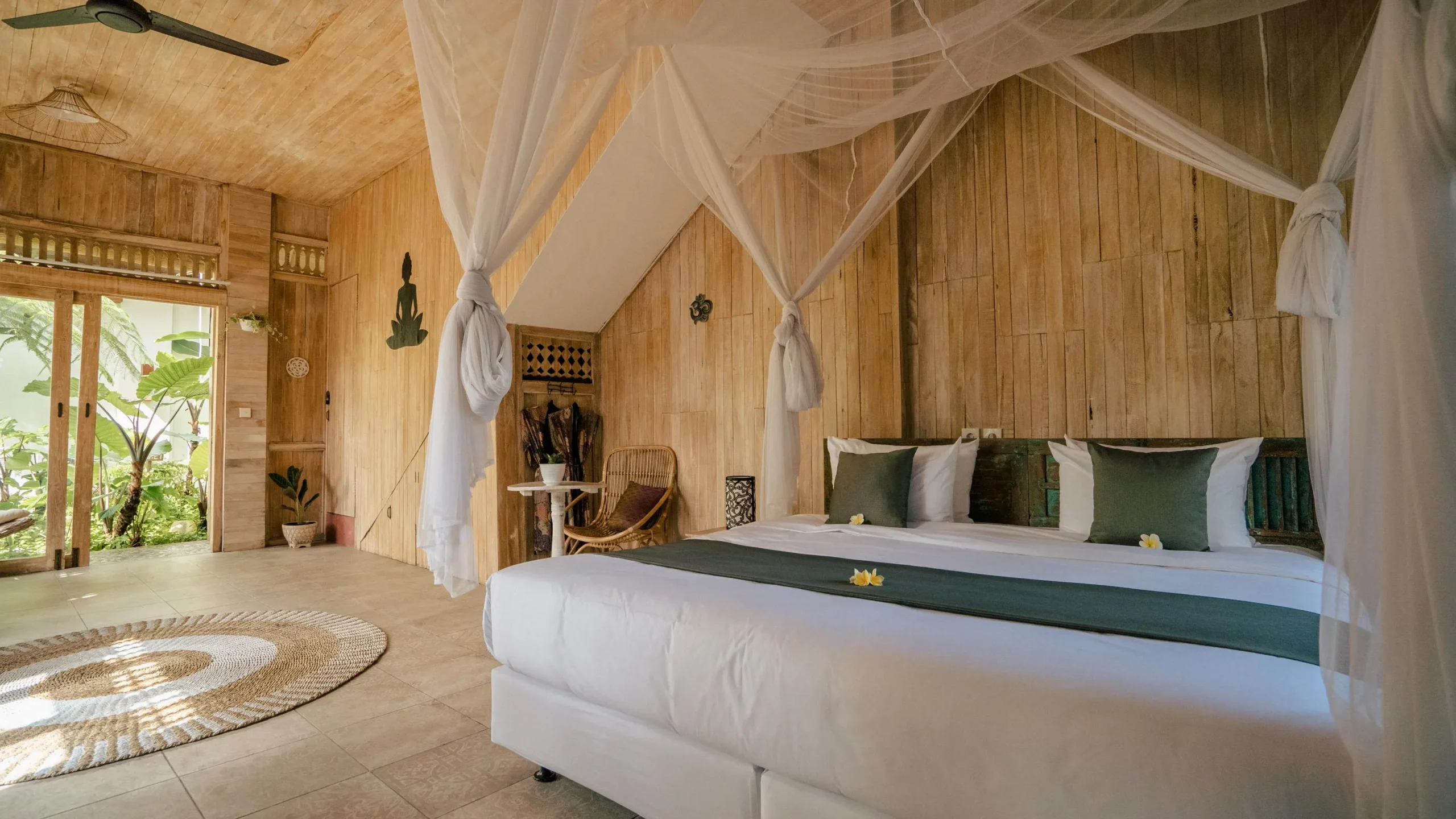 Canopy bed set for Balinese ceremonies for retreats, creating a serene and spiritual ambiance